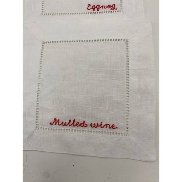 J Crew Happy Holidays Set Of Four Embroidered Cocktail Napkins - Picture 4 of 6